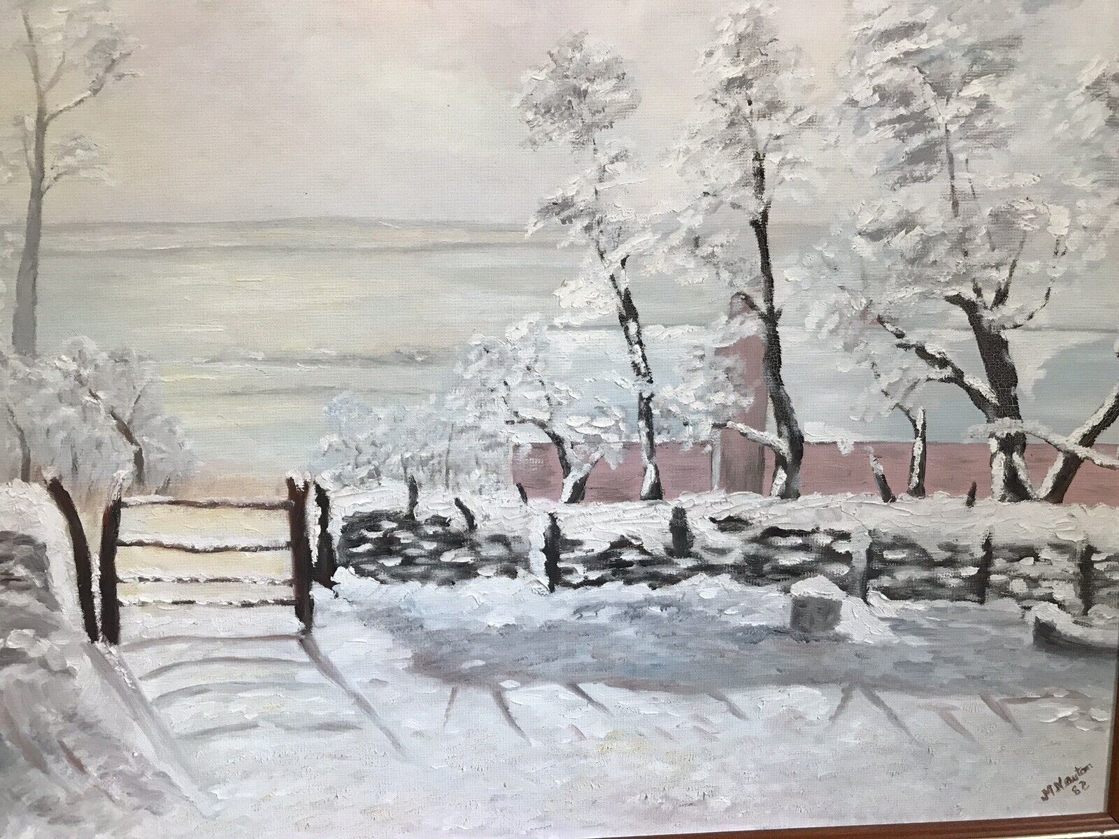 Original Oil Artwork Titled ‘The Magpie’ After Claude Monet By Artist M Newton photo vintage