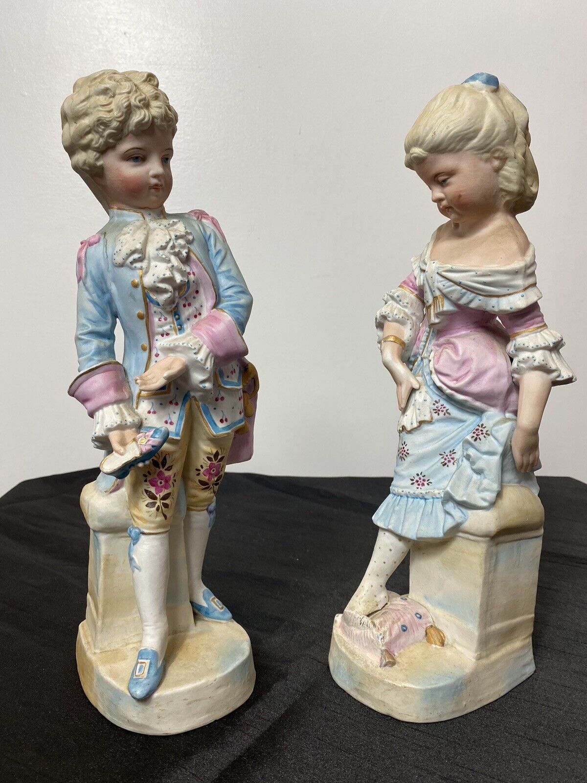 Pair Of Rare French Bisque Figurines The Prince And Princess With Glass Slipper photo for sale