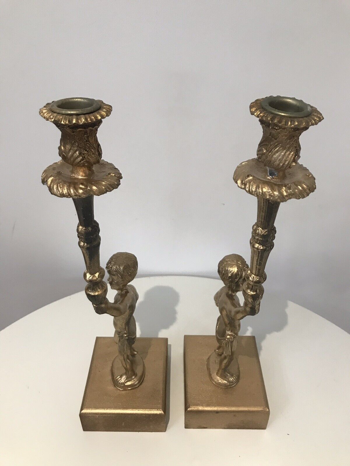 photo for sale Stunning Pair Of Bronze Guilded Cherib Candelabras