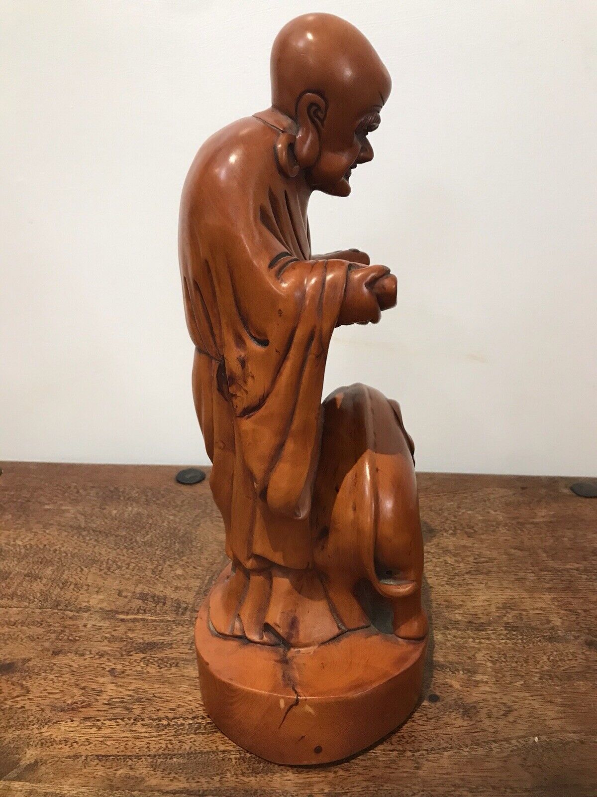 Asian Carved Fruitwood Buddha Statue photo vinterior