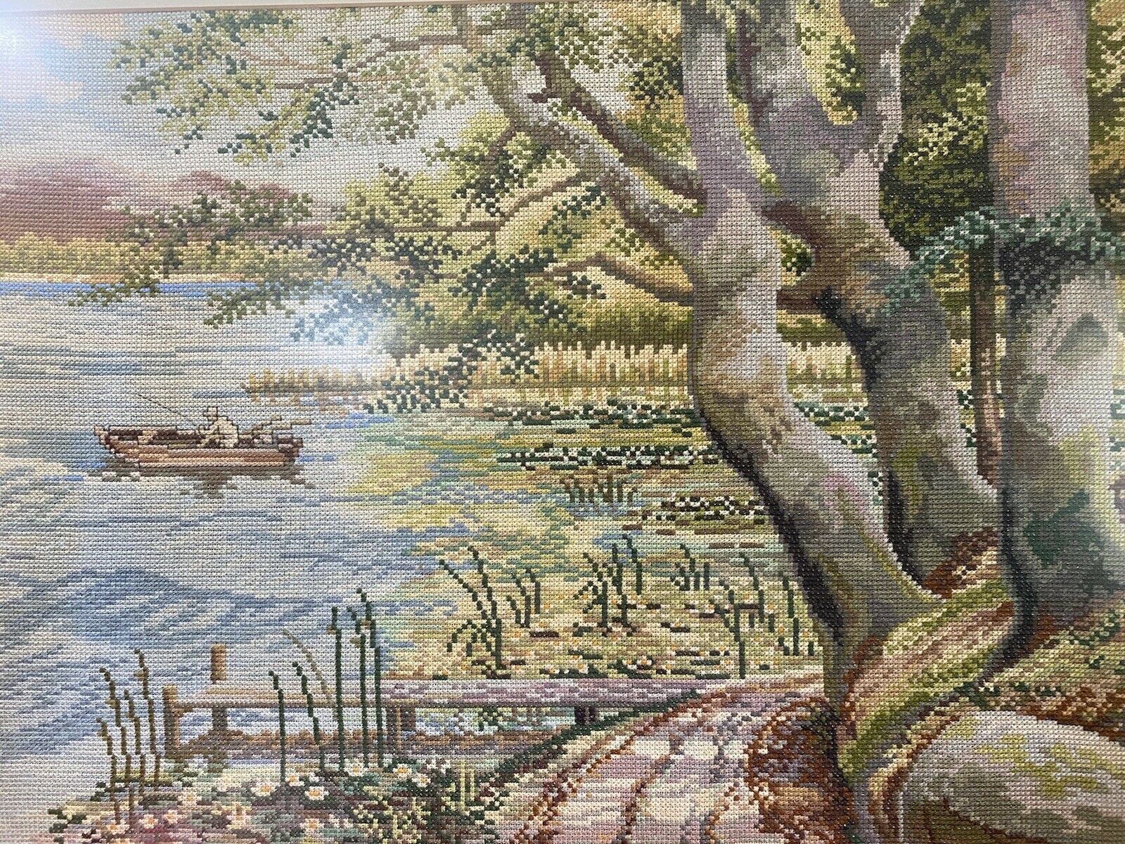 Hand Woven Lake Windermere Landscape Tapestry With Fisherman In Rowing Boat photo 195.0