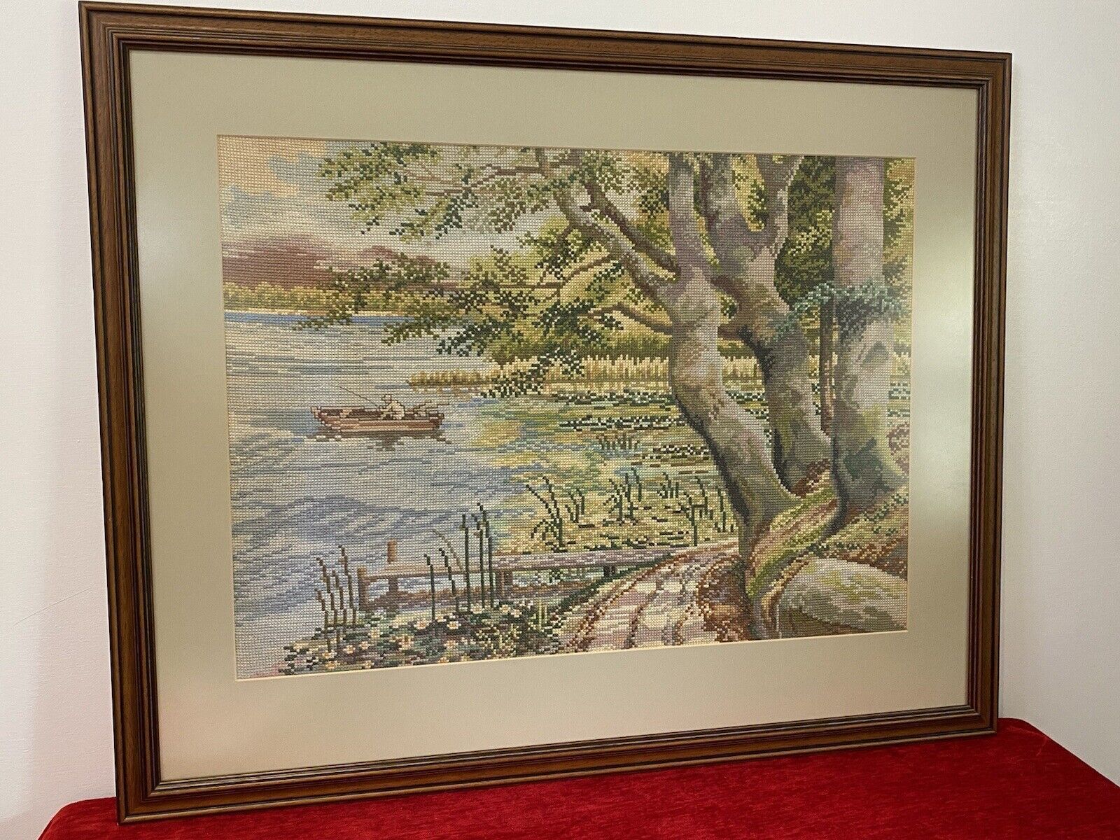 195.0 Hand Woven Lake Windermere Landscape Tapestry With Fisherman In Rowing Boat photo
