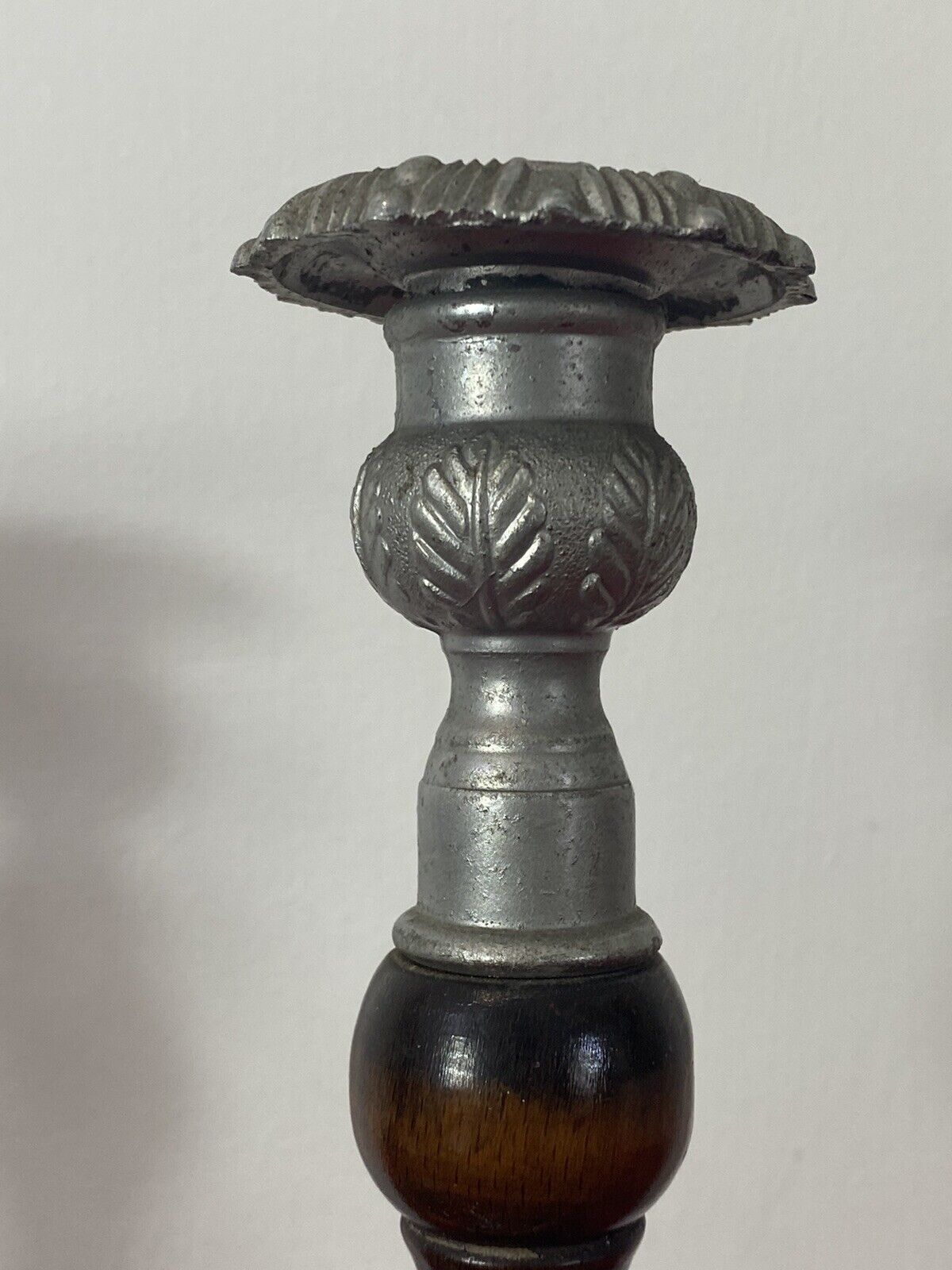 photo for sale Pair Of Art Deco Mahogany And Pewter Candle Sticks