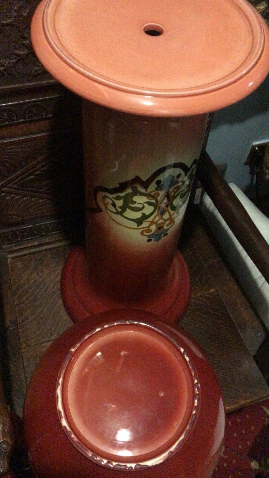 Moorcroft Style Edwardian Maroon Ombré Drip Glaze Floral Jardinière On Stand photo 385.0