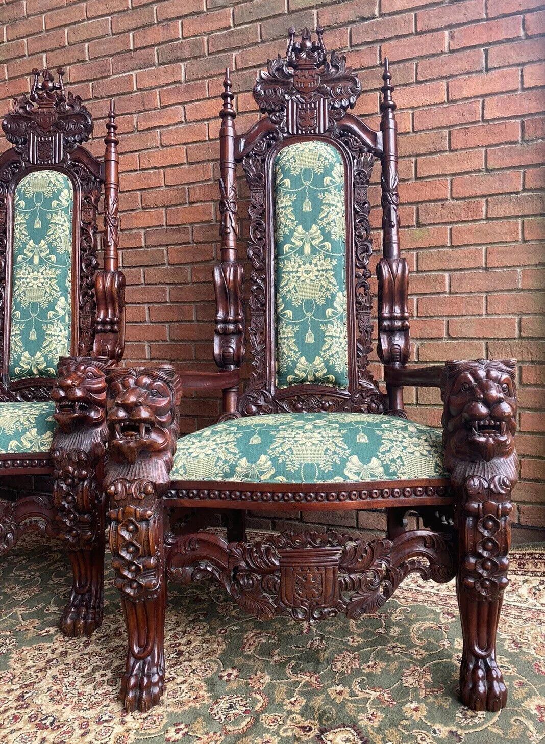 Fine Reproduction Pair Of Colonial Throne Seats With Lion Claw Feet photo 2350.0