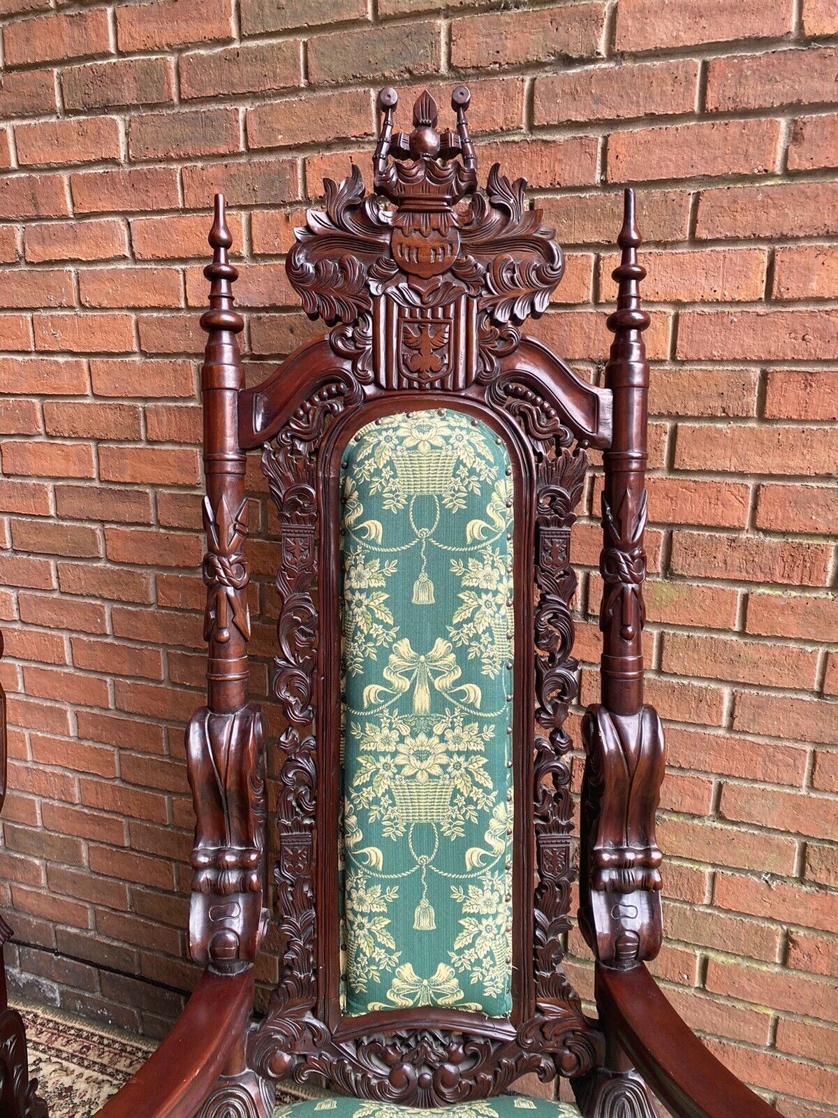 Fine Reproduction Pair Of Colonial Throne Seats With Lion Claw Feet photo vintage
