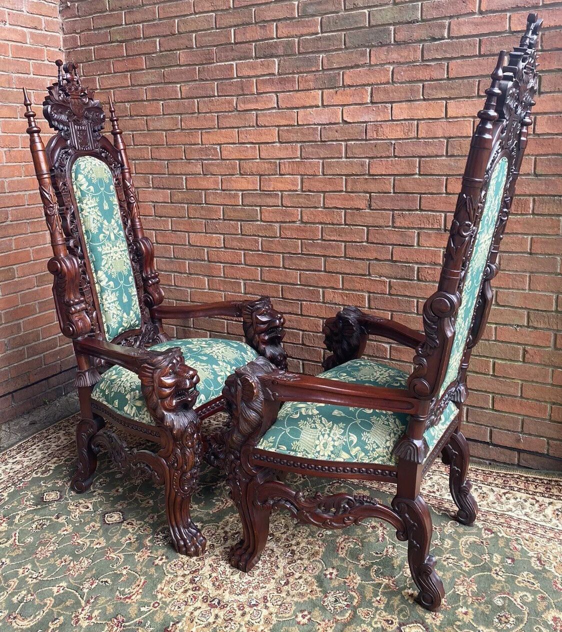 photo furniture Fine Reproduction Pair Of Colonial Throne Seats With Lion Claw Feet