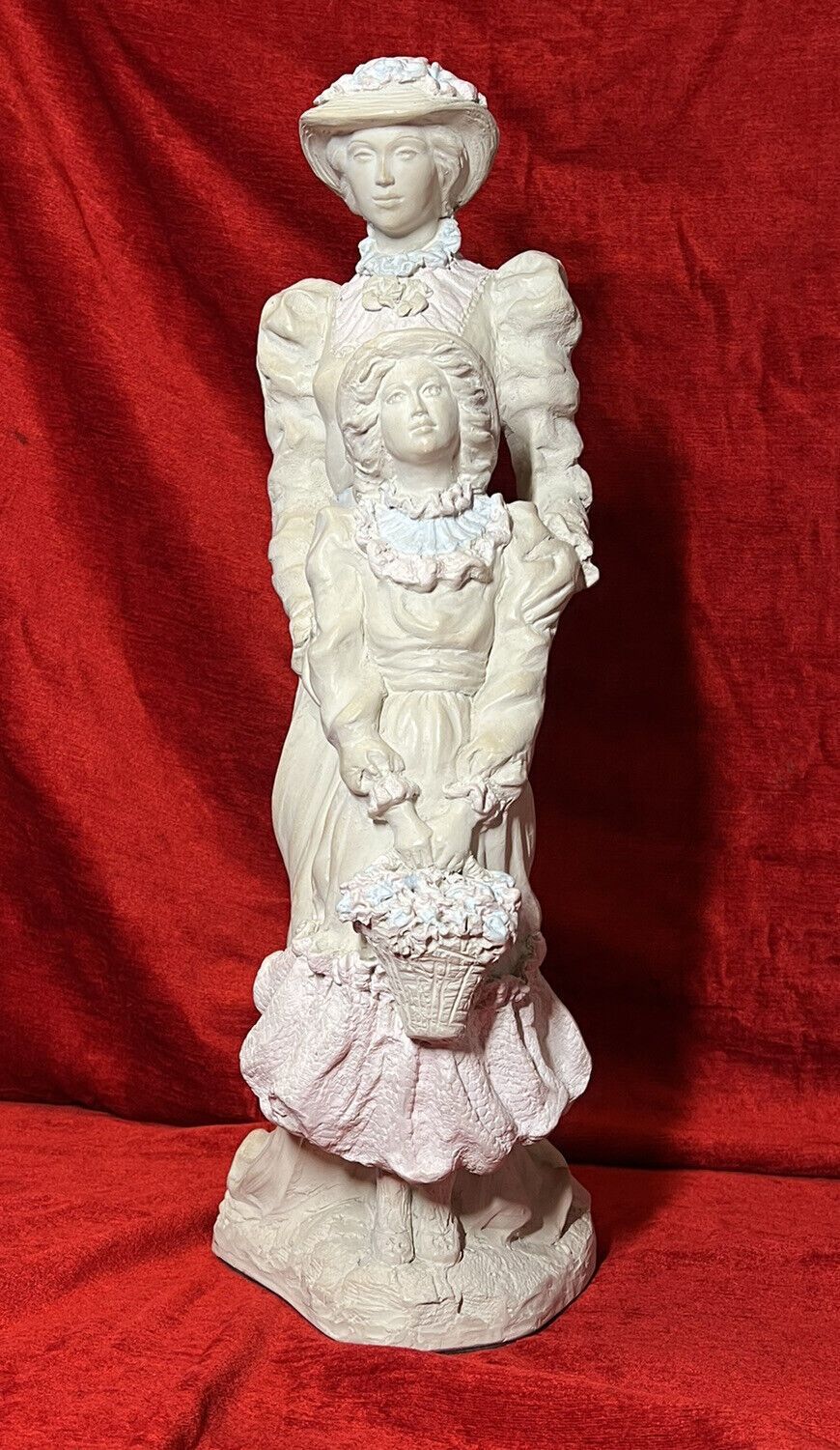 Alice Heath Chalkware Sculpture Of Victorian Embracing Mother & Daughter Signed