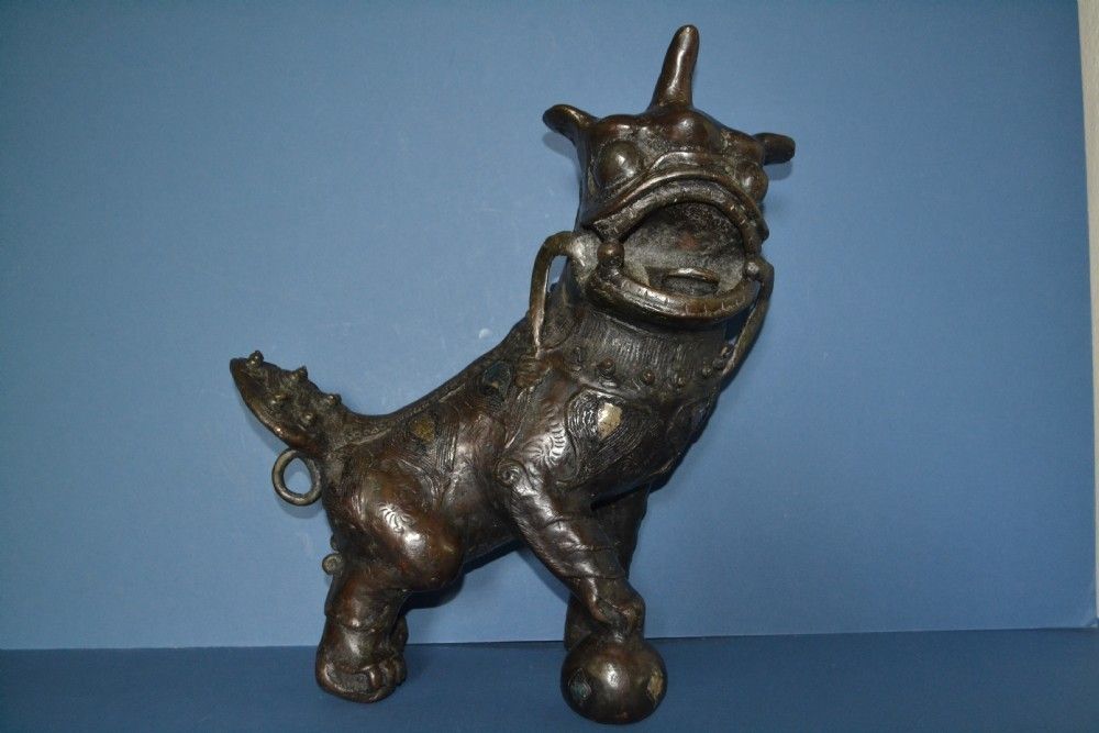 Large Early 19th Century Thai/Burmese Bronze And Mirrored Fo Lion, C 1820