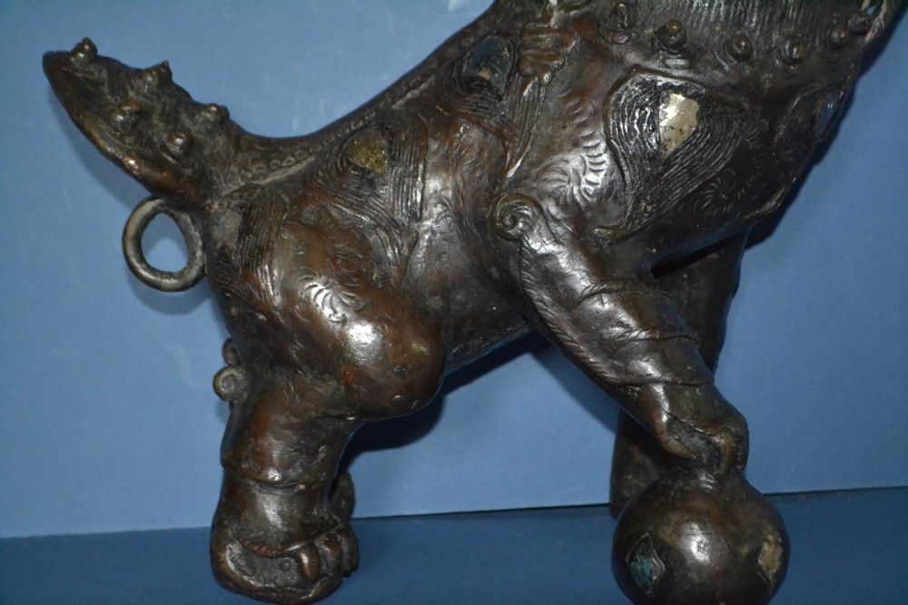 Large Early 19th Century Thai/Burmese Bronze And Mirrored Fo Lion, C 1820 photo furniture