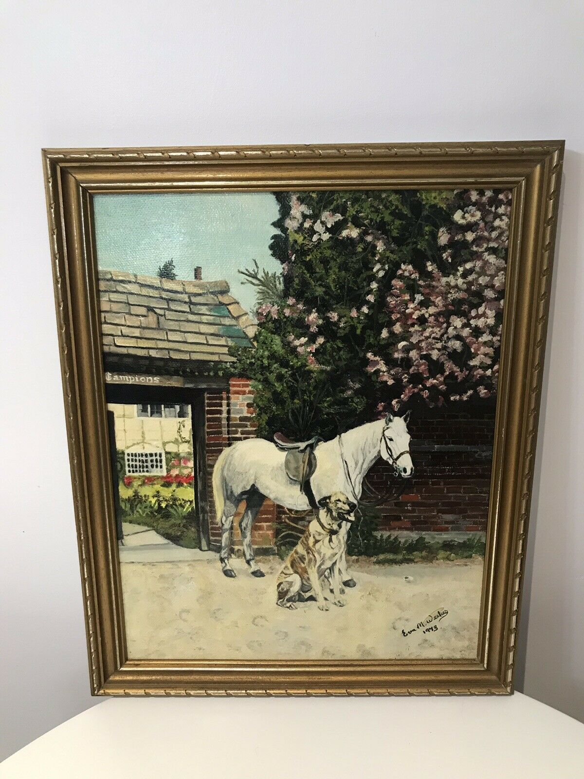 After Barbara Woodhouse Oil Painting Titled ‘Friends Dog With A Horse’ Signed
