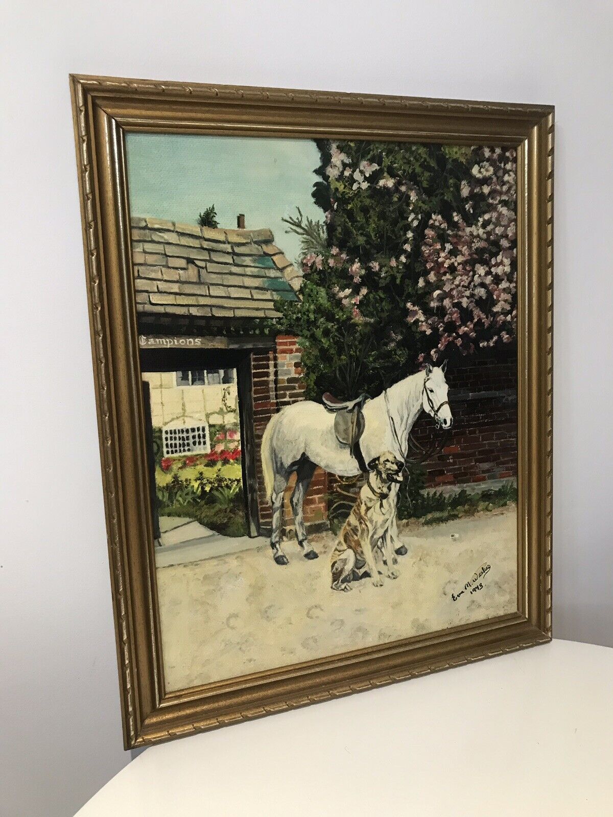 After Barbara Woodhouse Oil Painting Titled ‘Friends Dog With A Horse’ Signed photo Art