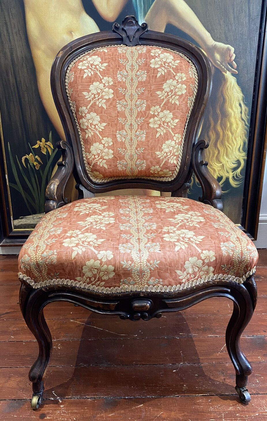 Ladies French Empire Sewing Chair With Elegant Floral Upholstery photo furniture