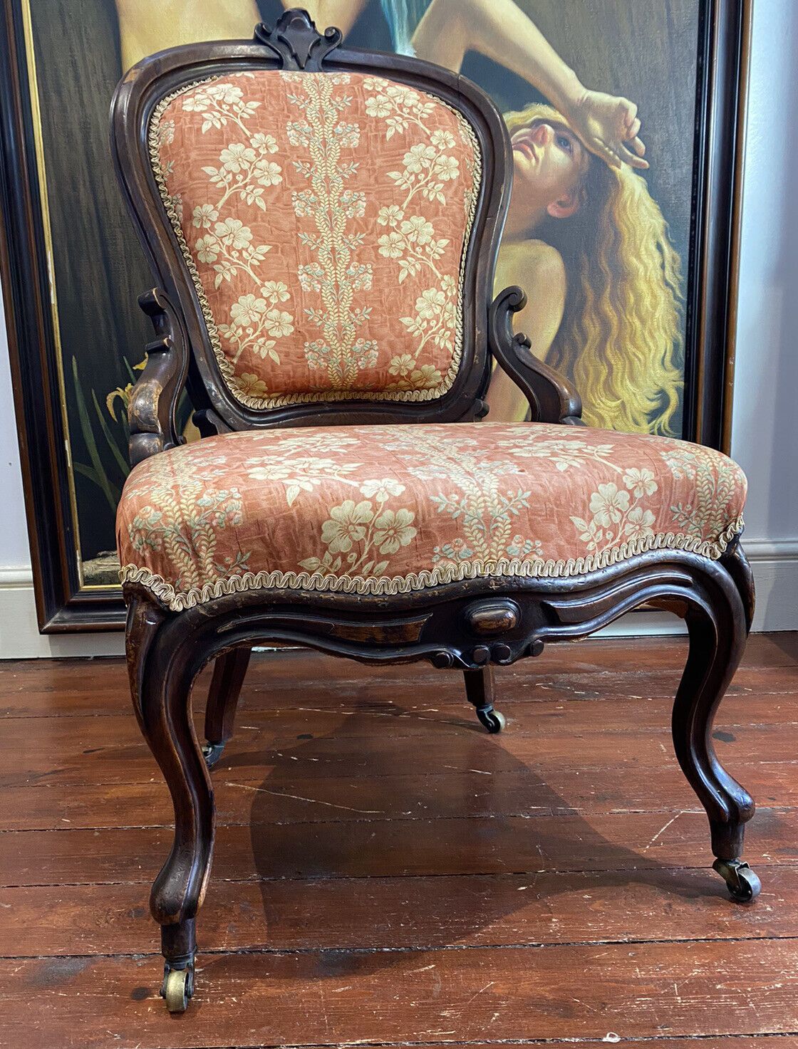 Ladies French Empire Sewing Chair With Elegant Floral Upholstery photo for sale