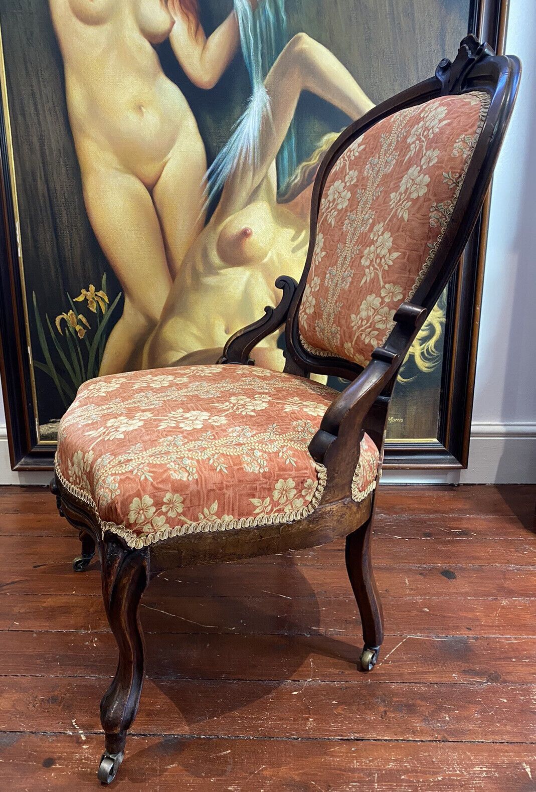 Ladies French Empire Sewing Chair With Elegant Floral Upholstery photo Furniture