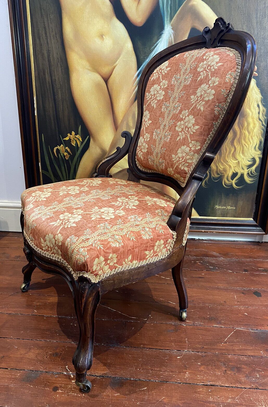 Ladies French Empire Sewing Chair With Elegant Floral Upholstery photo vinterior