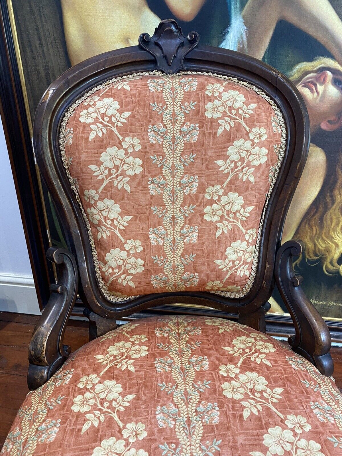 photo furniture Ladies French Empire Sewing Chair With Elegant Floral Upholstery