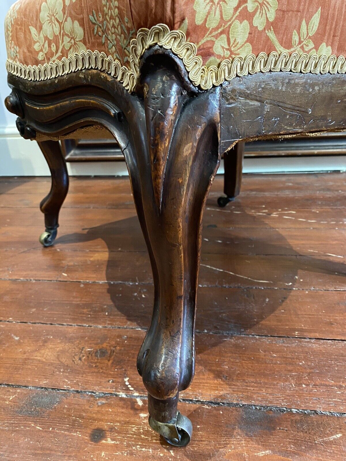 Furniture Ladies French Empire Sewing Chair With Elegant Floral Upholstery photo