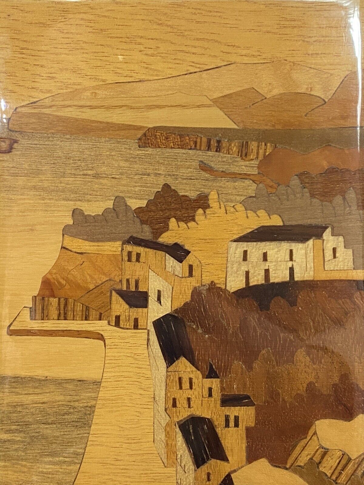 Pair Of Italian Landscapes Fruitwood Inlaid Sorrento Plaques photo for sale