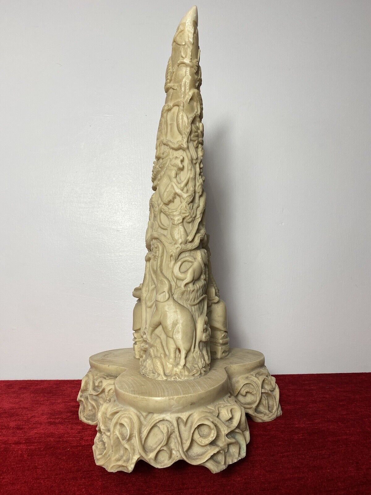 Reproduction Elaborate Exhibition Double Rhino Horn Carved Sculpture photo vintage