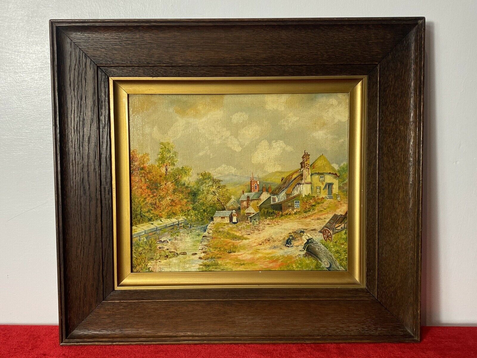 Period Victorian Country Scene With 16c Farm House & Figures Oil Painting photo furniture