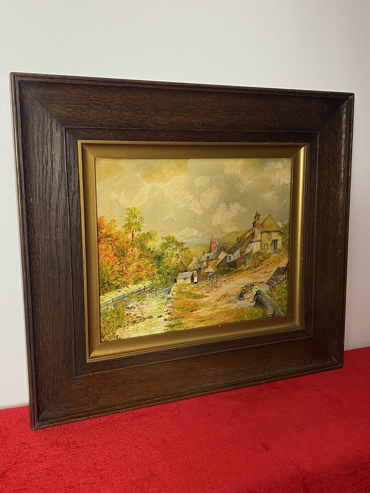 Period Victorian Country Scene With 16c Farm House & Figures Oil Painting photo 285.0