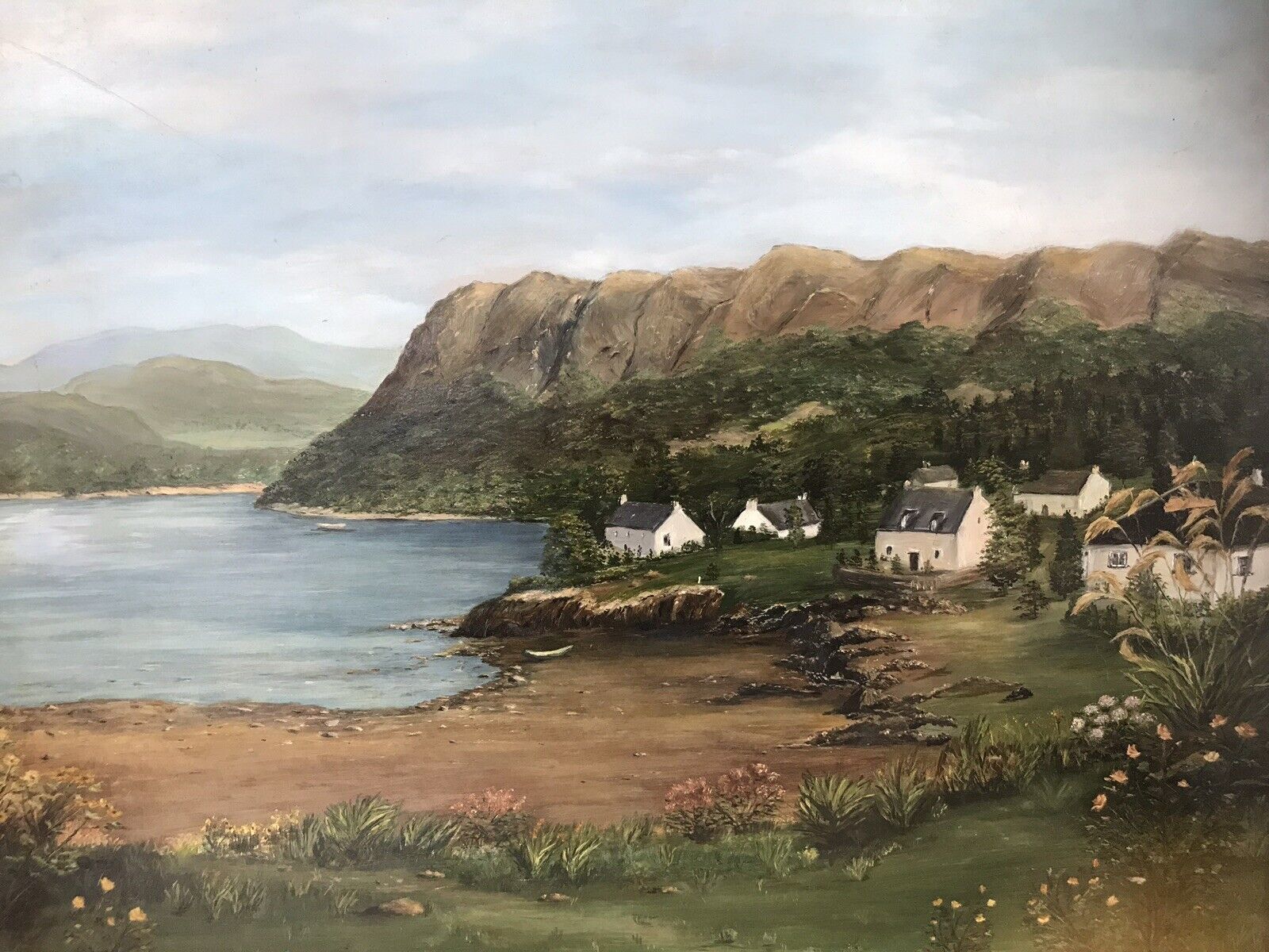 Landscape Oil Painting Of Cove With Beach And Houses Signed H D A Seaton photo Art