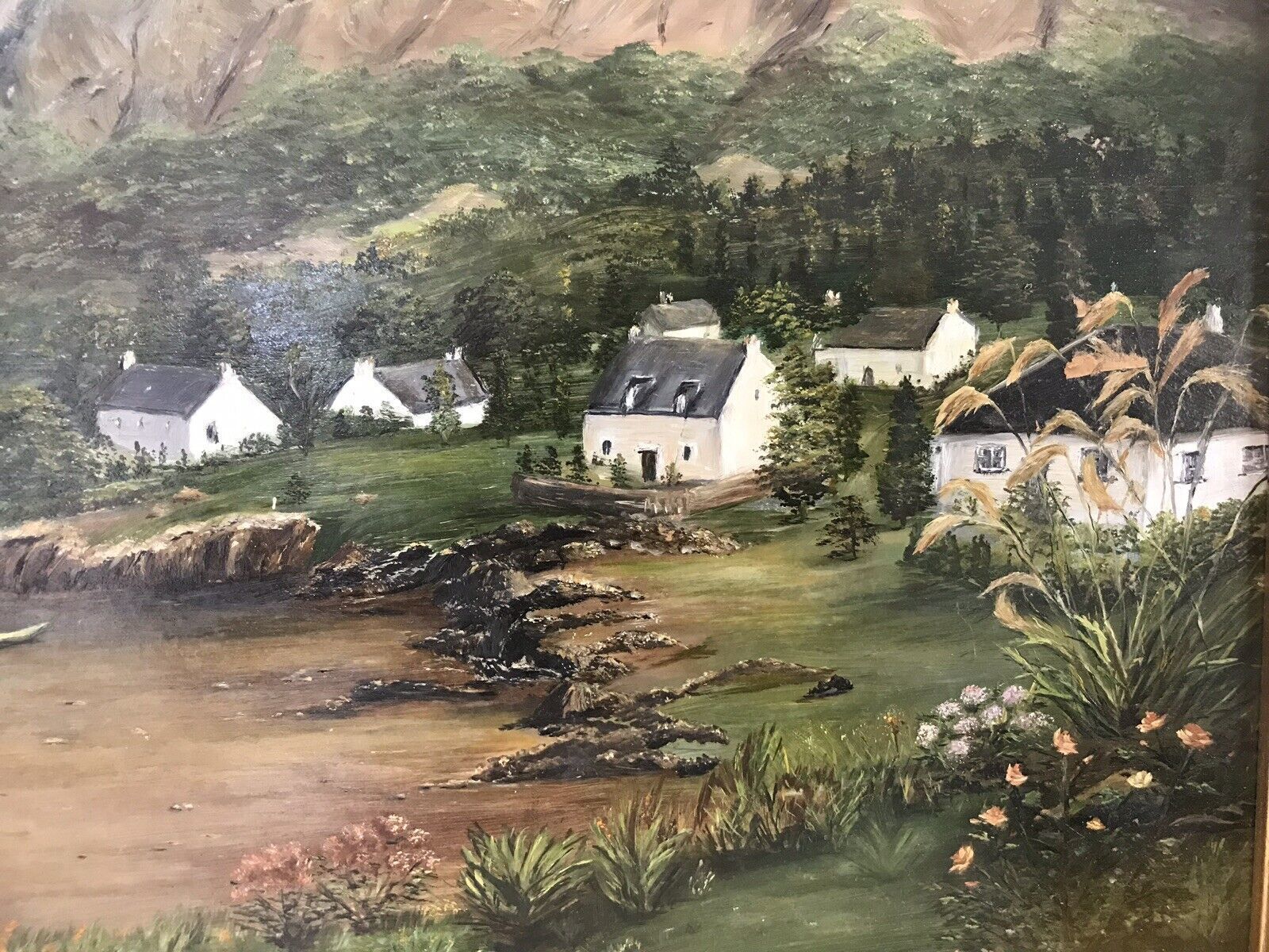 Landscape Oil Painting Of Cove With Beach And Houses Signed H D A Seaton photo 225.0