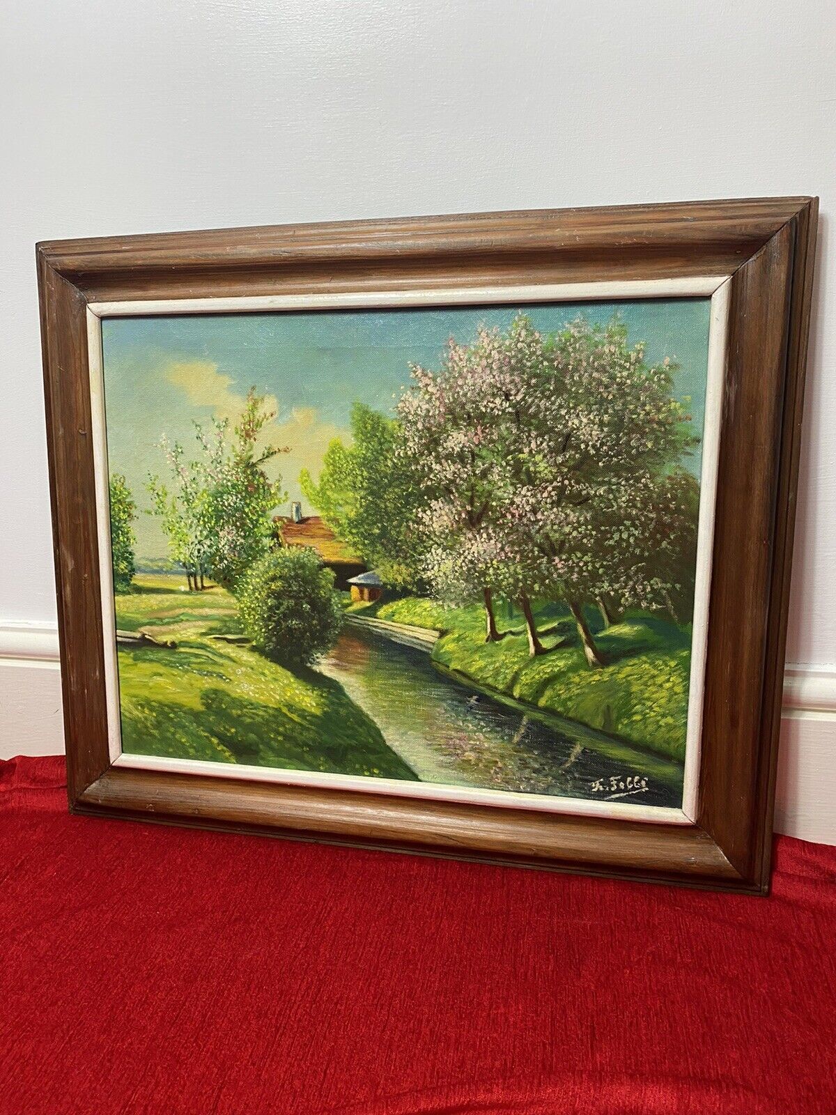 French School Impressionist Riverscape & Avenue Of Blossom Trees Signed F Fobbé photo 295.0