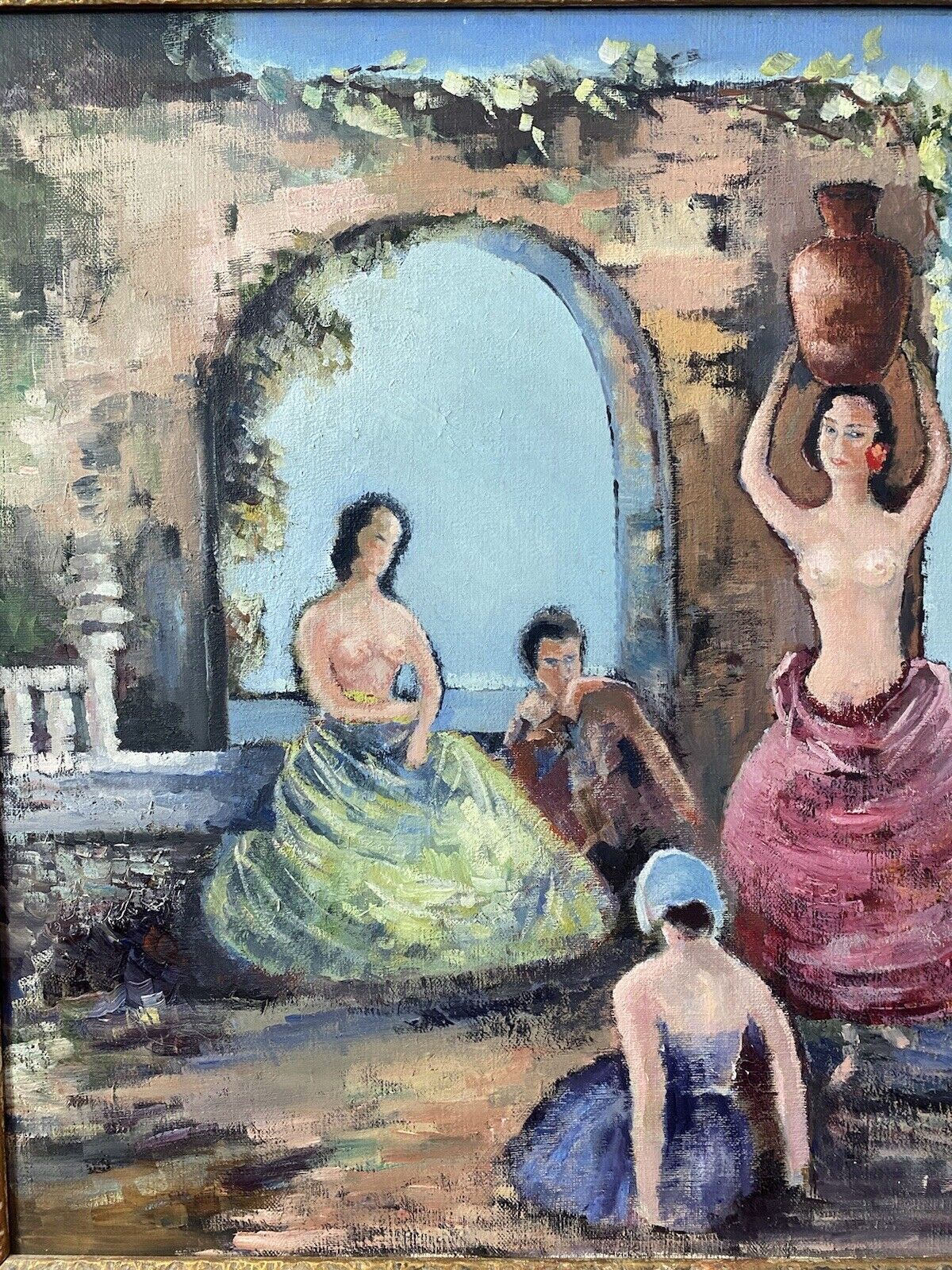 Spanish School Romantic Flamenco Dancers In Landscape Impressionist Oil Artwork photo vinterior