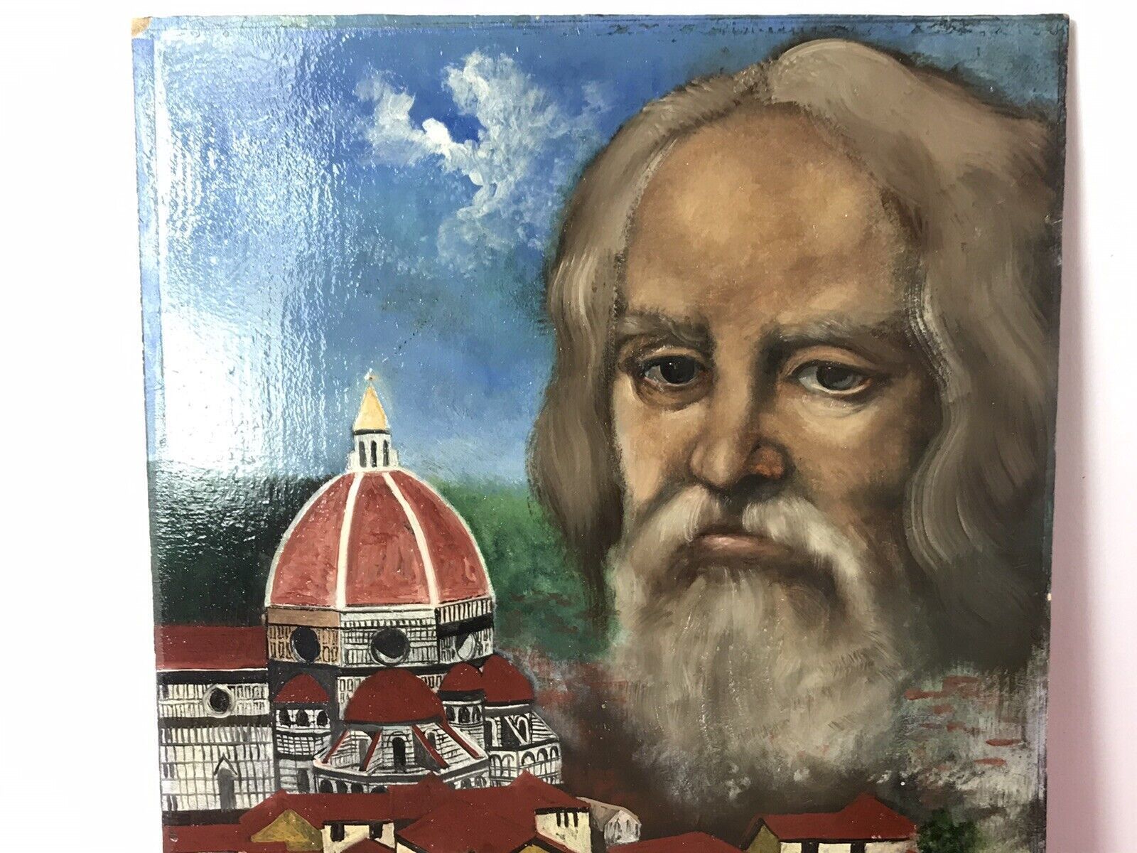 Art Exceptional Italian Architect Filippo Brunelleschi Portrait Signed Oil On Board photo