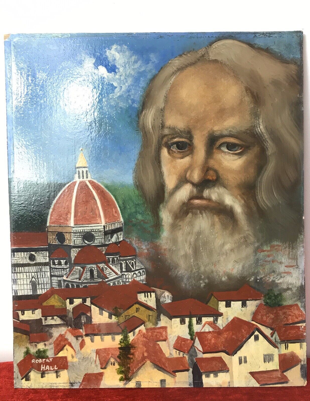 330.0 Exceptional Italian Architect Filippo Brunelleschi Portrait Signed Oil On Board photo