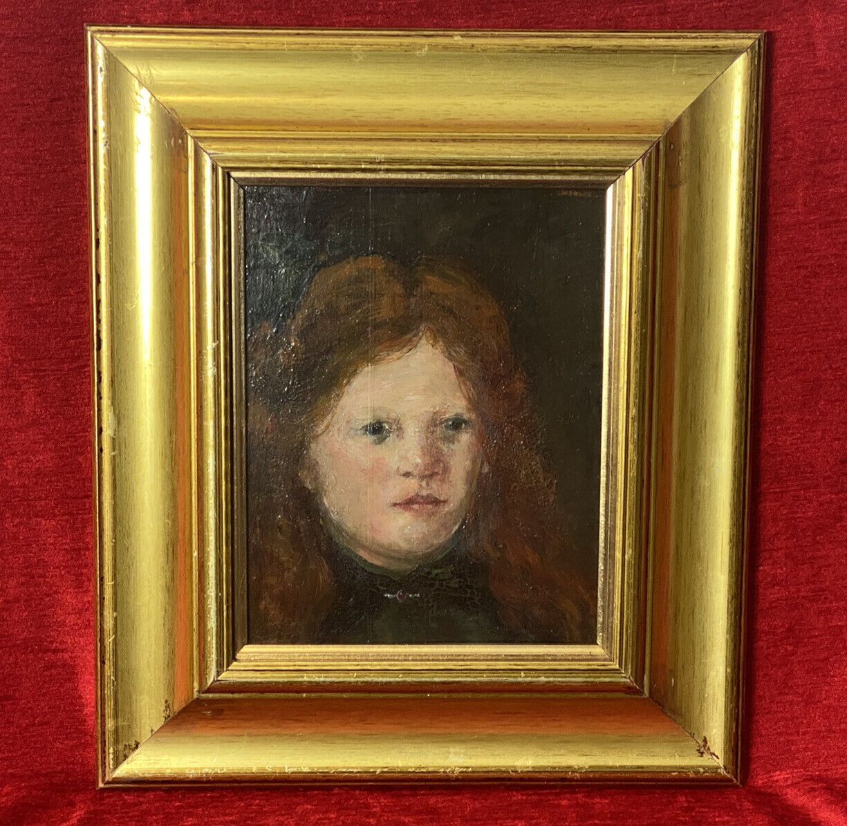 20c Late Regency Girl Titled ‘The Green Ribbon’ Oil Painting On Board Unsigned