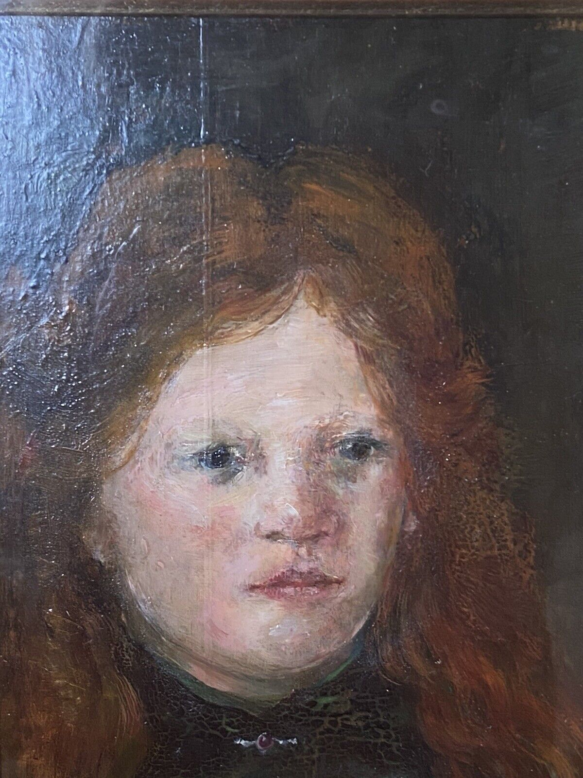 20c Late Regency Girl Titled ‘The Green Ribbon’ Oil Painting On Board Unsigned photo vinterior