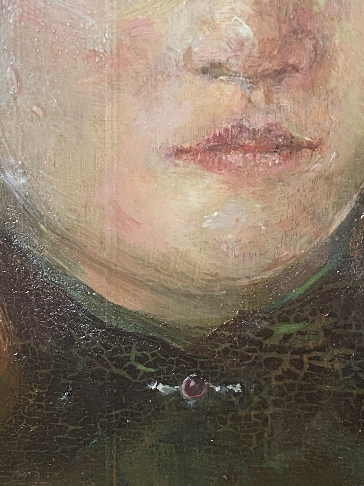photo furniture 20c Late Regency Girl Titled ‘The Green Ribbon’ Oil Painting On Board Unsigned