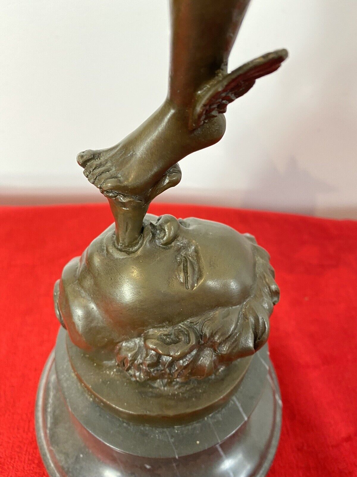 photo for sale Fine Bronze Romanesque Sculpture Of Hermes After Giambologna Upon Marble Plinth