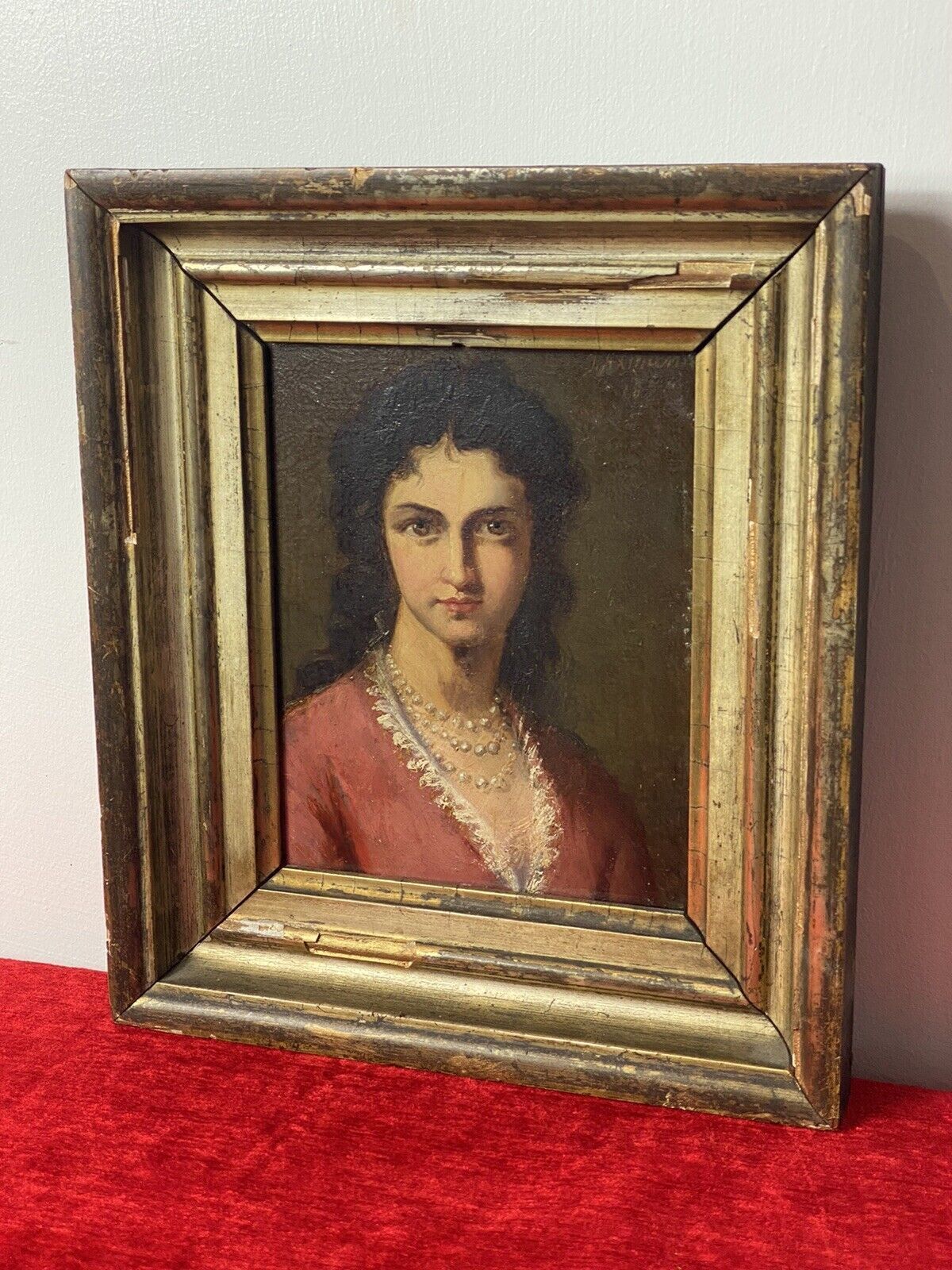 Late 19c Oil Portrait Of Lady Wearing Pearl Necklace Signed By Artist J Axmann photo Art