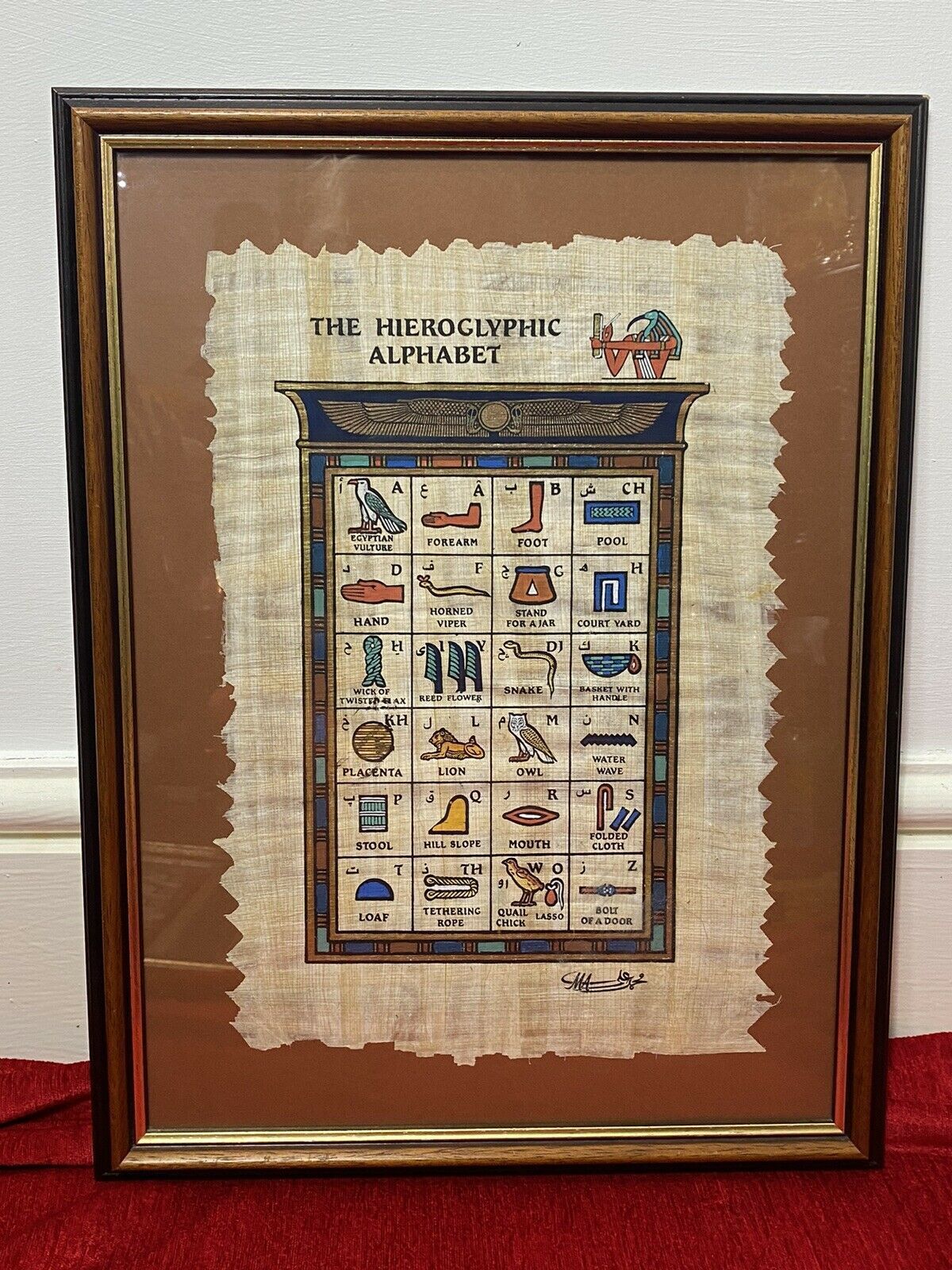 Trio Of Egyptian Hieroglyphic Artworks On Papyrus Set In Glazed Frames photo furniture