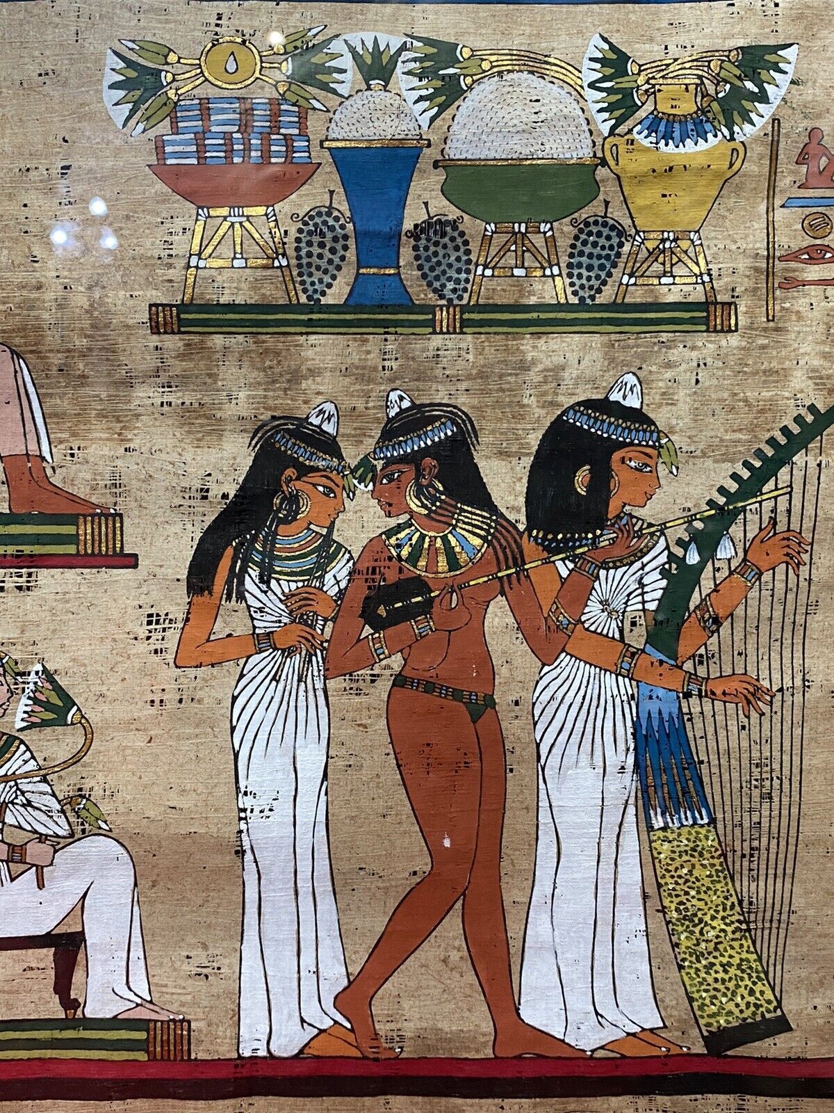 Trio Of Egyptian Hieroglyphic Artworks On Papyrus Set In Glazed Frames photo vinterior