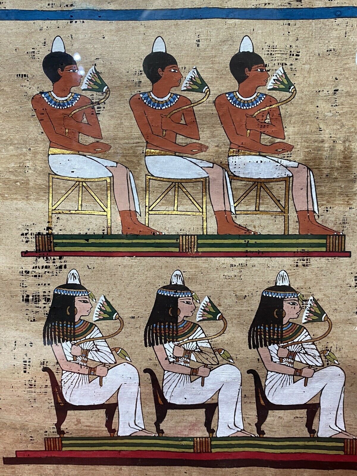 Trio Of Egyptian Hieroglyphic Artworks On Papyrus Set In Glazed Frames photo buy
