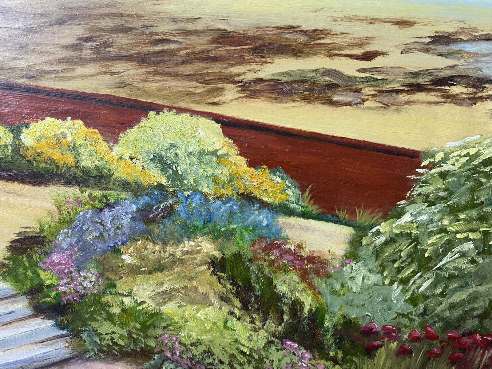Cornish Costal Scape Of Sault Bay Oil On Canvas By Artist Vera Soper photo vintage