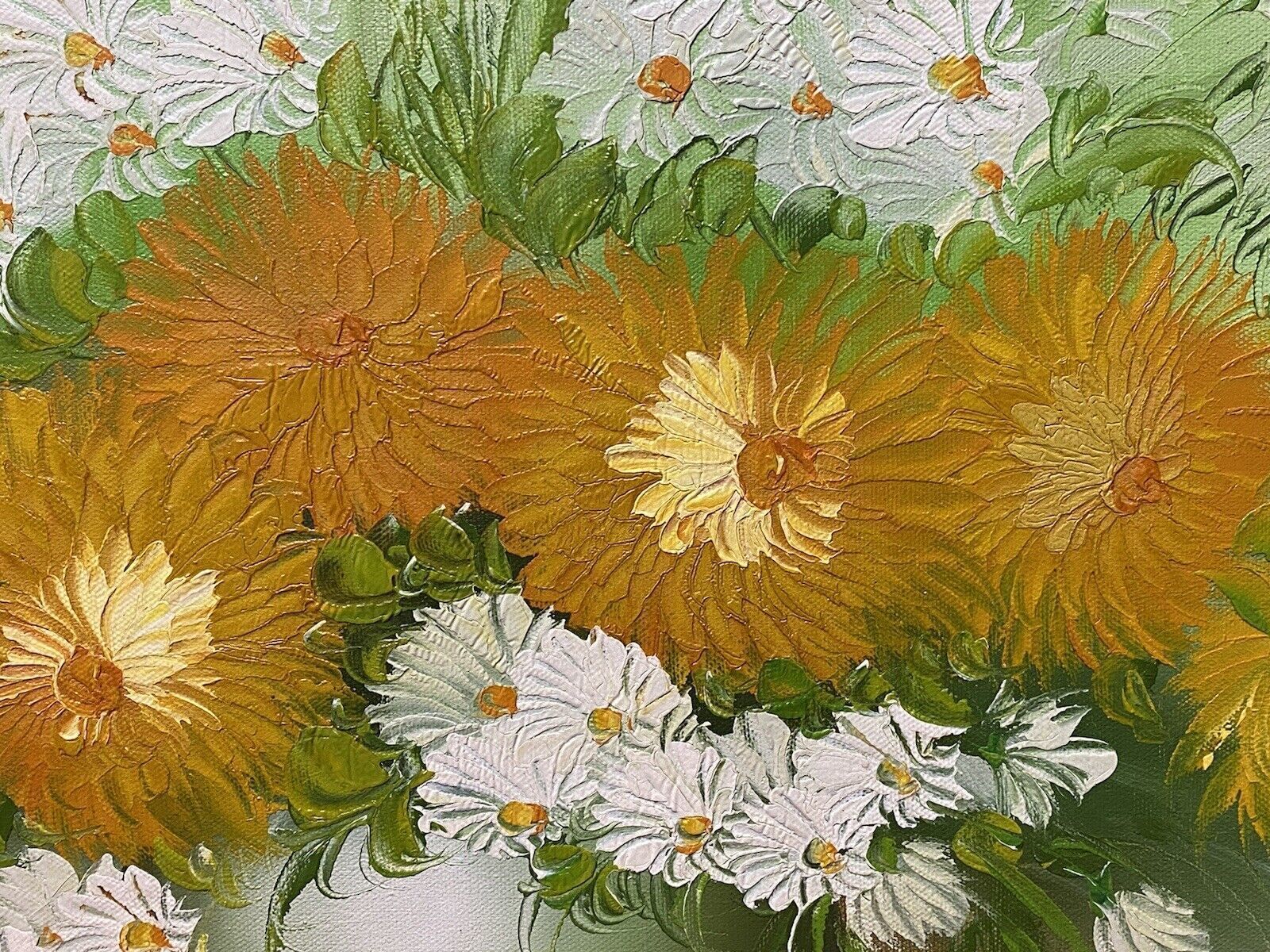 Exuberant Art Deco Chrysanthemums Still Life Oil Painting Signed N Elinor photo vintage