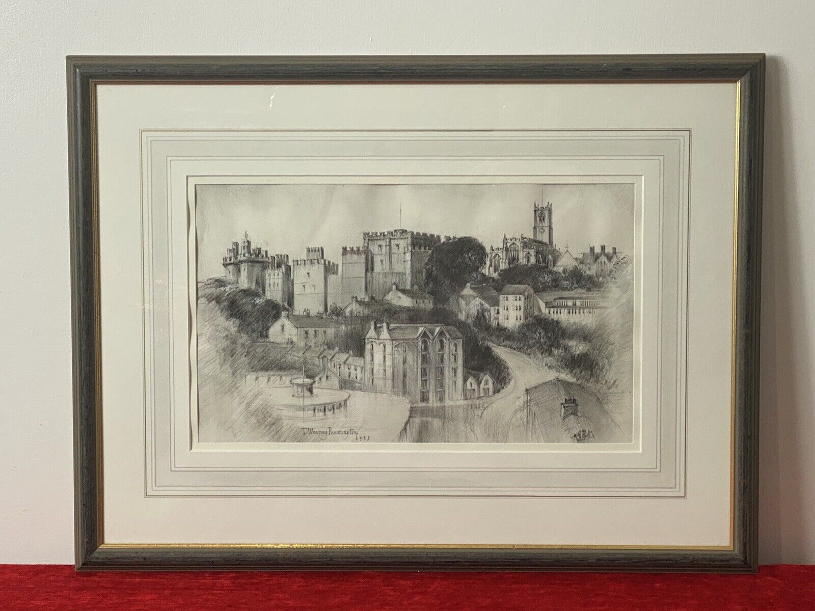 Teresa Wearing Pennington Castle Hillside Townscape Pencil Drawing 1989 Signed