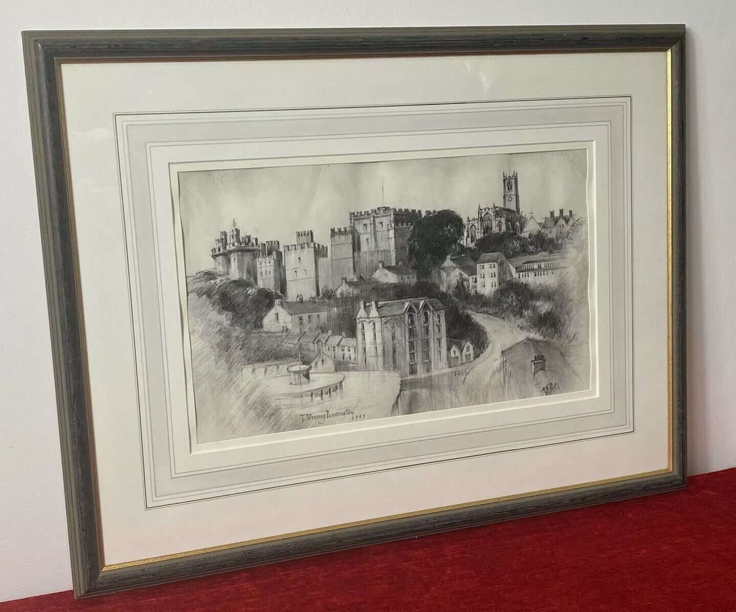 Teresa Wearing Pennington Castle Hillside Townscape Pencil Drawing 1989 Signed photo vinterior