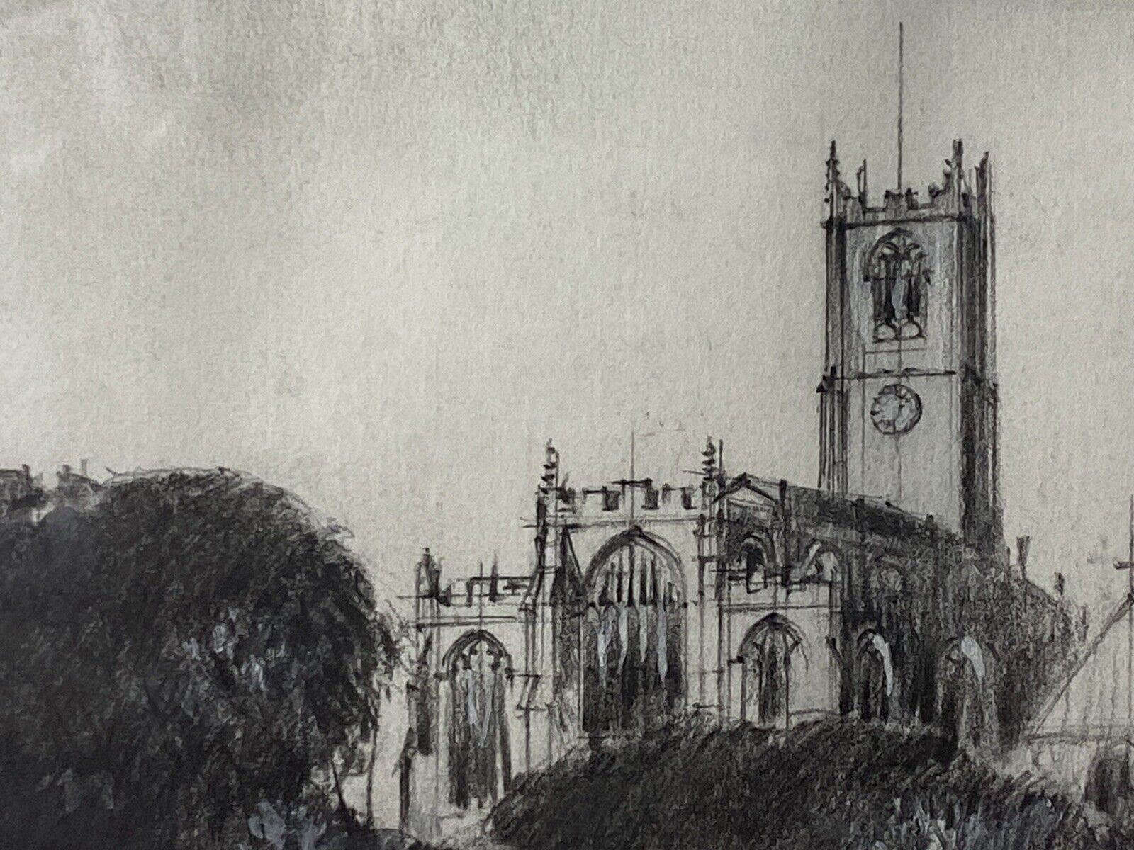 Teresa Wearing Pennington Castle Hillside Townscape Pencil Drawing 1989 Signed photo buy
