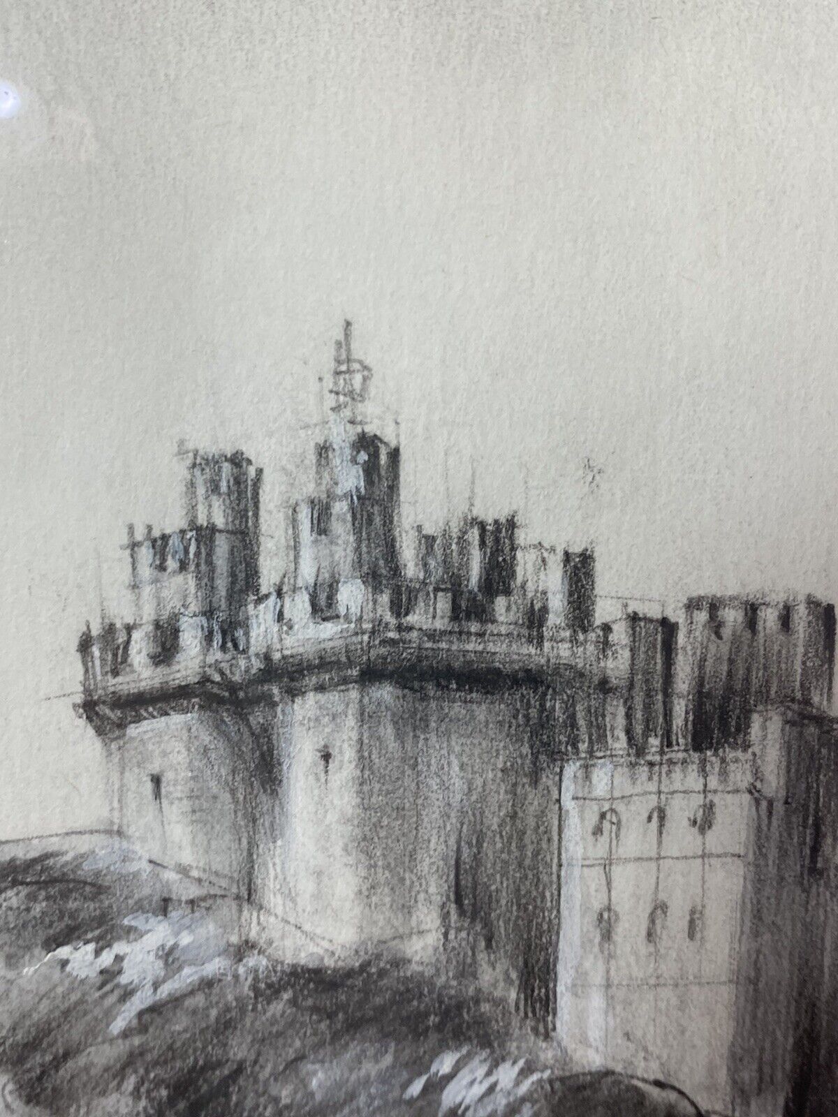 photo furniture Teresa Wearing Pennington Castle Hillside Townscape Pencil Drawing 1989 Signed