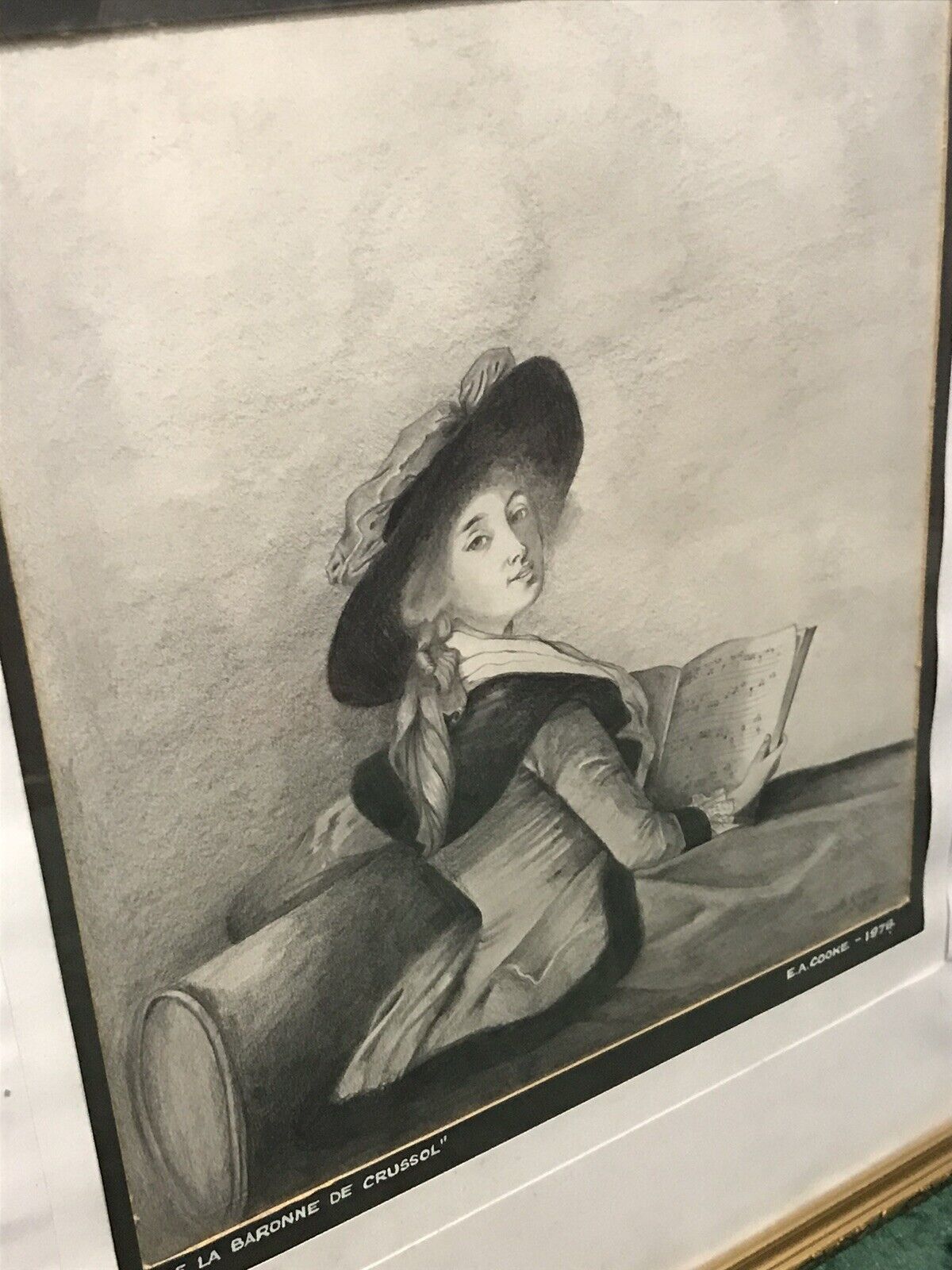 20th Century Artwork De La Barrone De Crussol Pencil And Charcoal Drawing Signed photo furniture