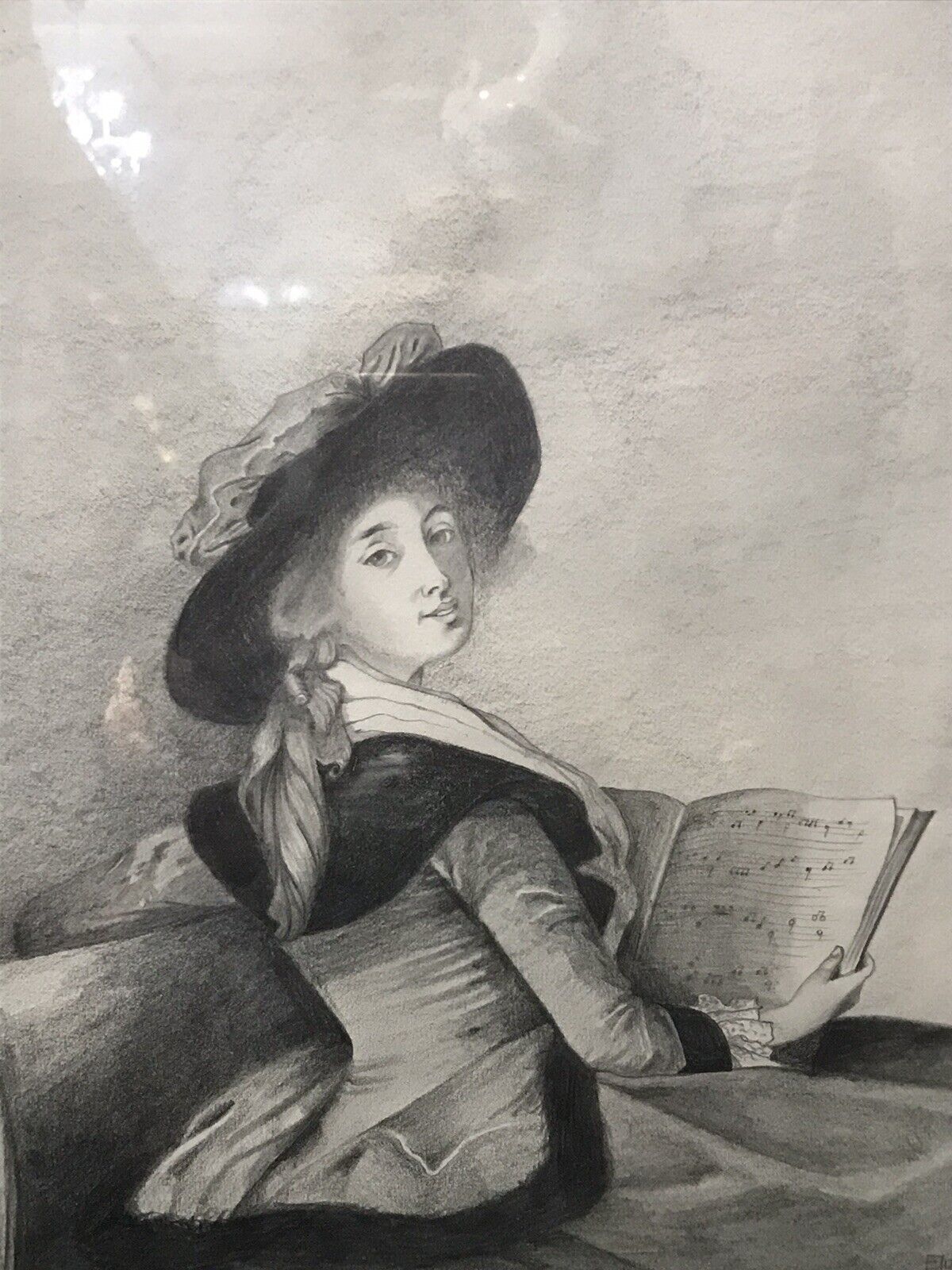 20th Century Artwork De La Barrone De Crussol Pencil And Charcoal Drawing Signed photo for sale
