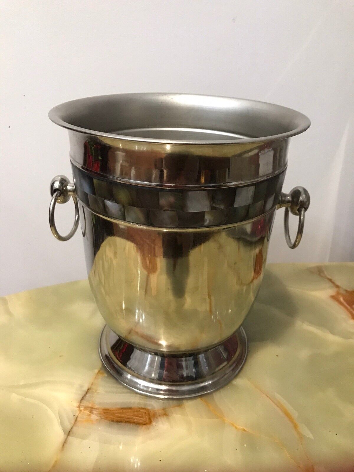 Reproduction Silver Plate Champagne Bucket With Mother Of Pearl Banding photo Home Decor