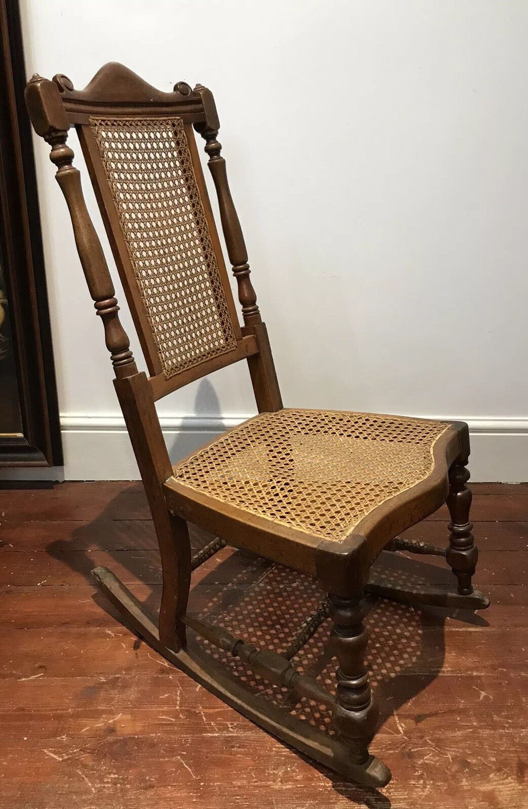Aesthetic Movement Rare Cane Serpentine Front Spindle Back Rocking Chair photo for sale